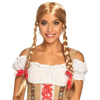 Pruik carnaval blond vlechtjes