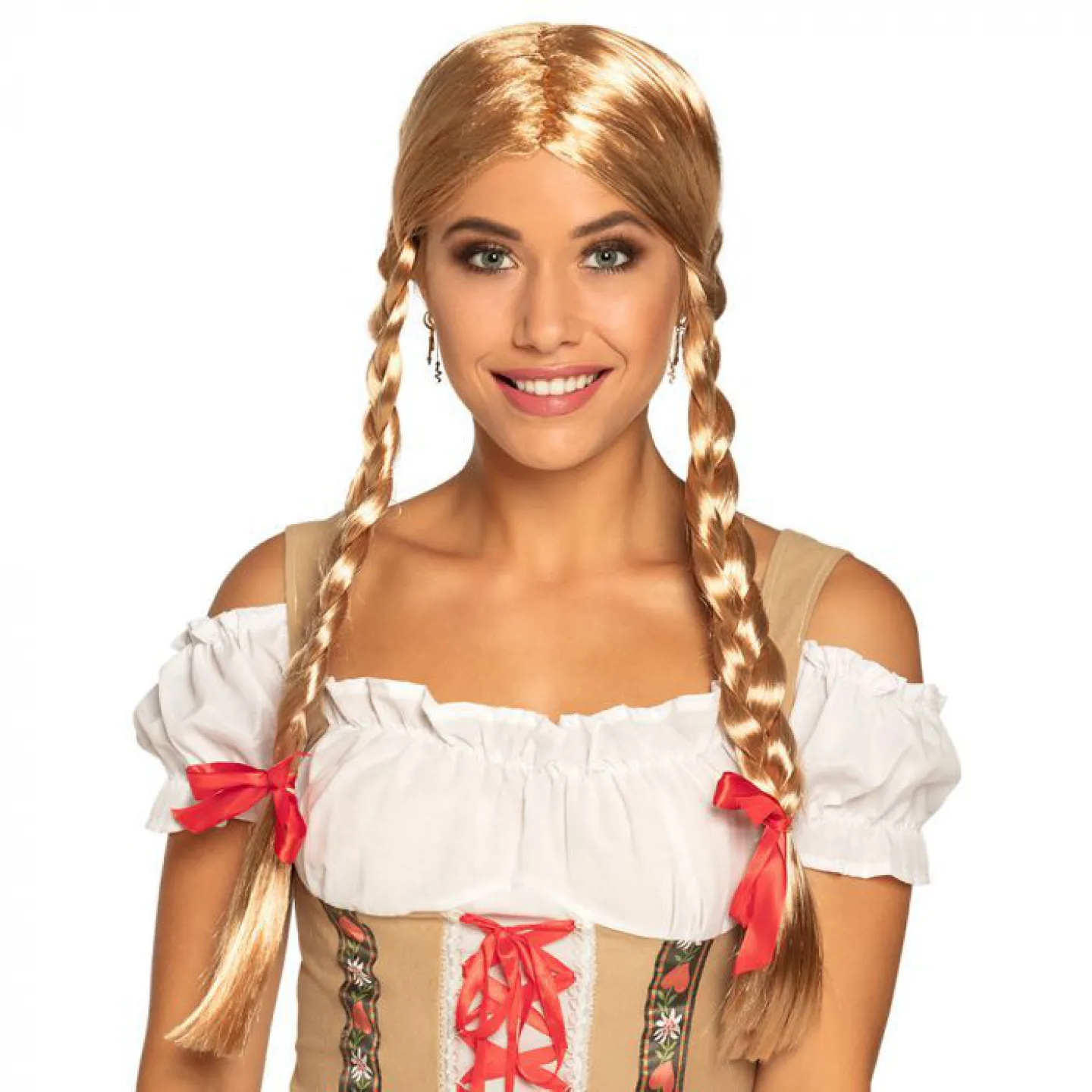 Pruik carnaval blond vlechtjes.