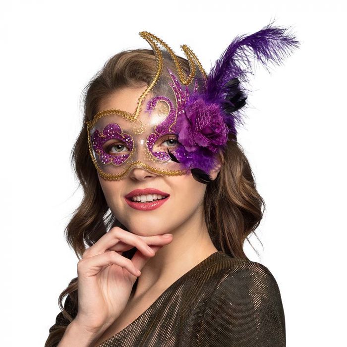 Venetiaans masker venice veren paars kopen