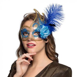 Venetiaans masker venice veren blauw kopen