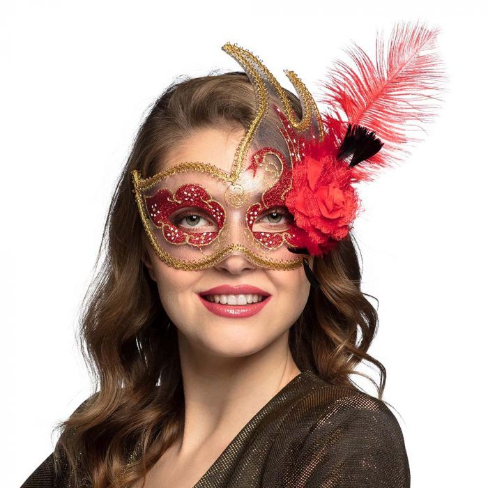 Venetiaans masker venice veren rood kopen