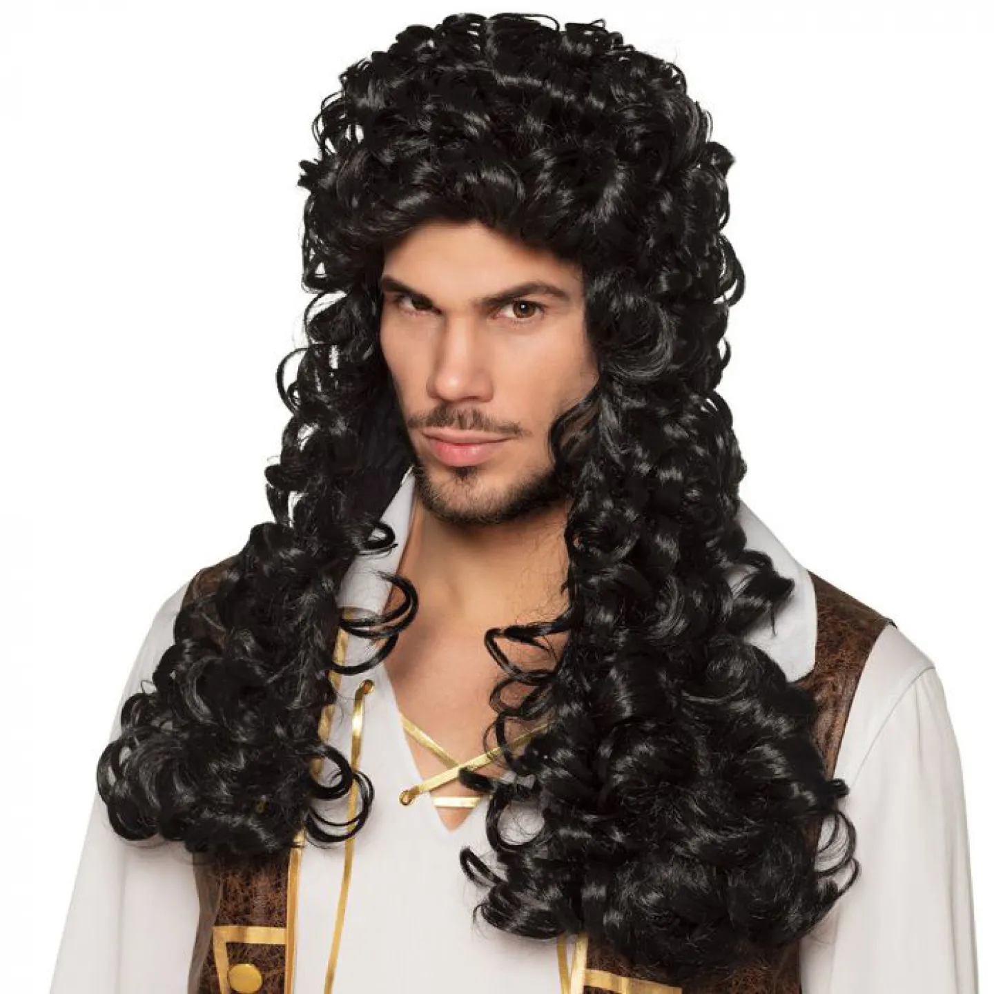 Pruik carnaval zwart piraat krullen.