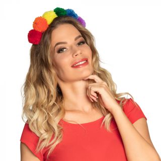 Tiara pompon regenboog kopen