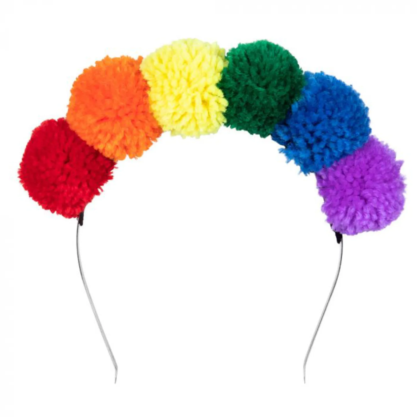 Tiara pompon regenboog.