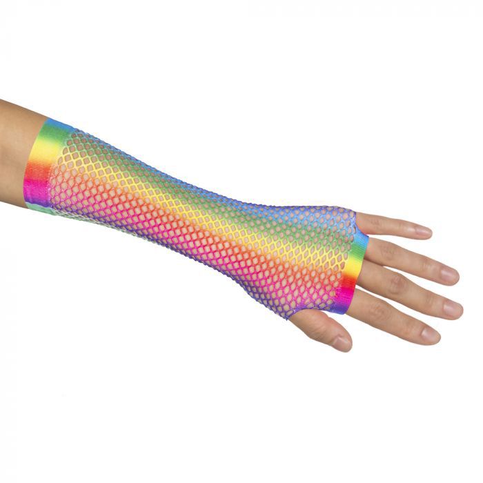 Visnet handschoenen lang regenboog carnaval