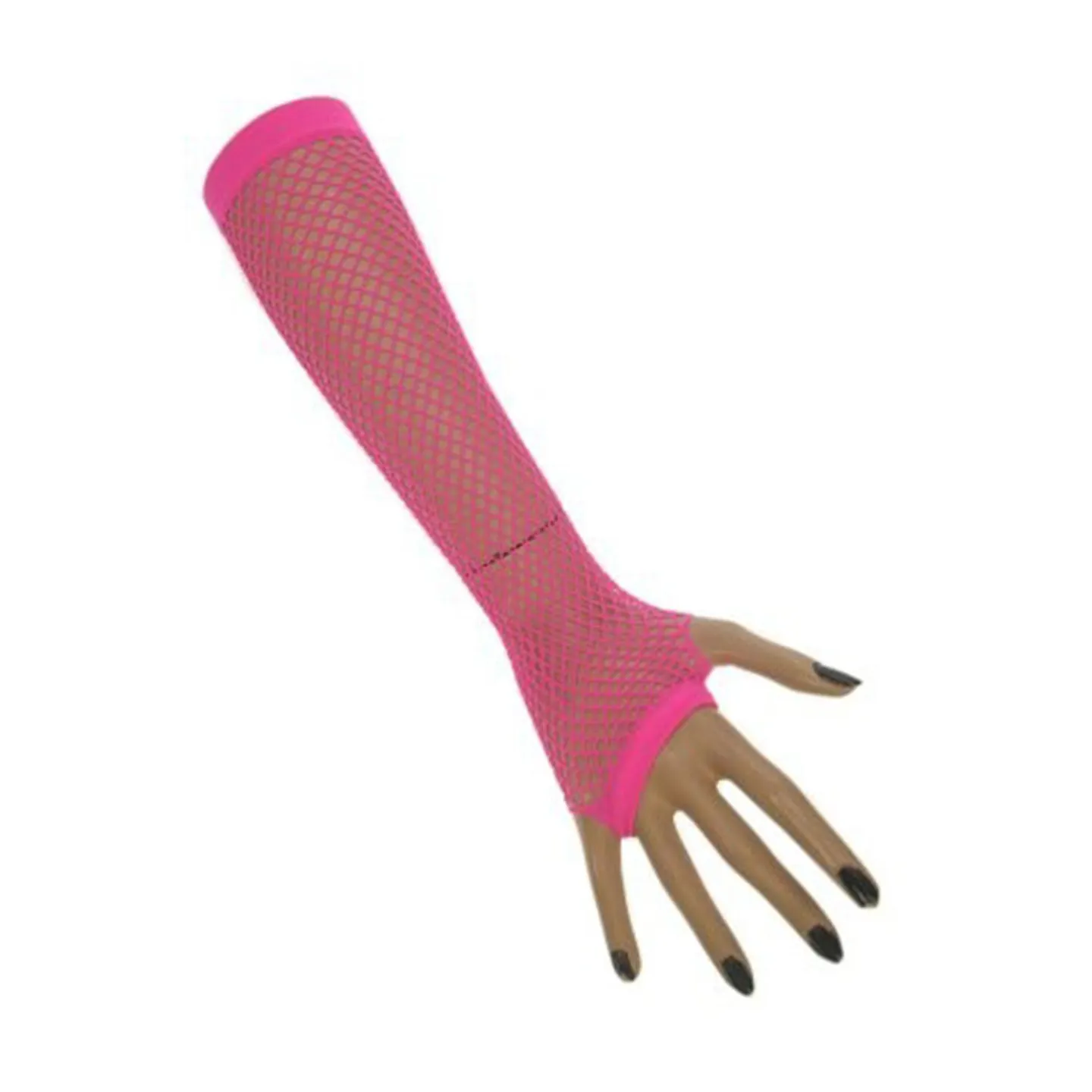 Visnet handschoenen lang fluor roze kopen.