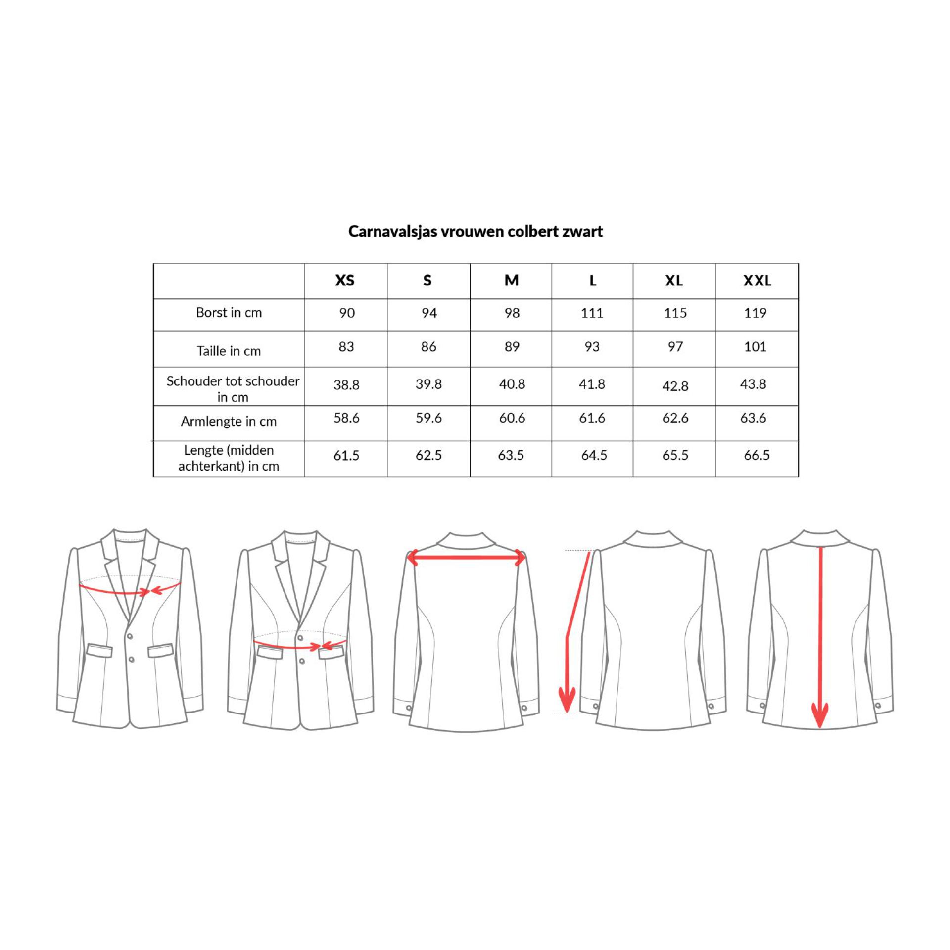 Oeteldonk jasje emblemen dames maattabel