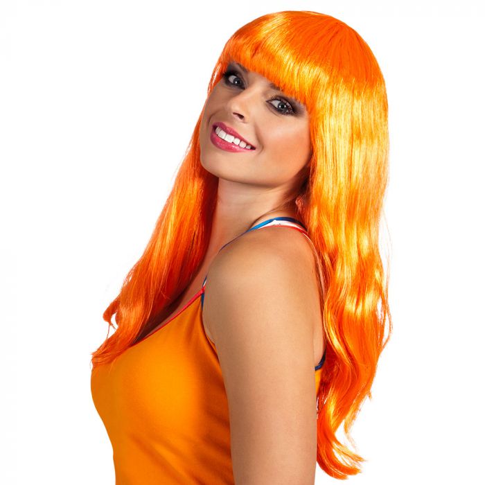 Pruik lang oranje