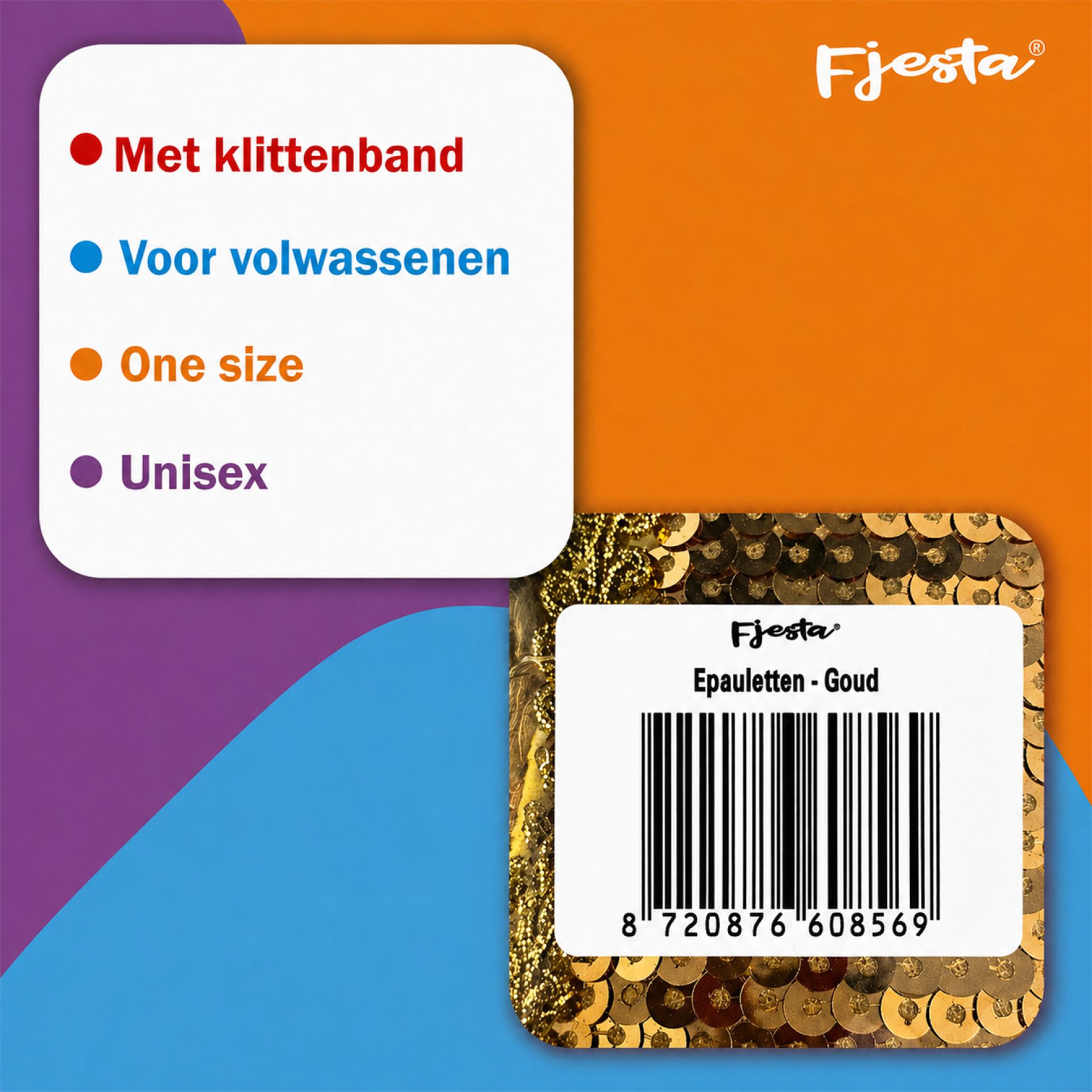 Epauletten pailletten goud met klittenband