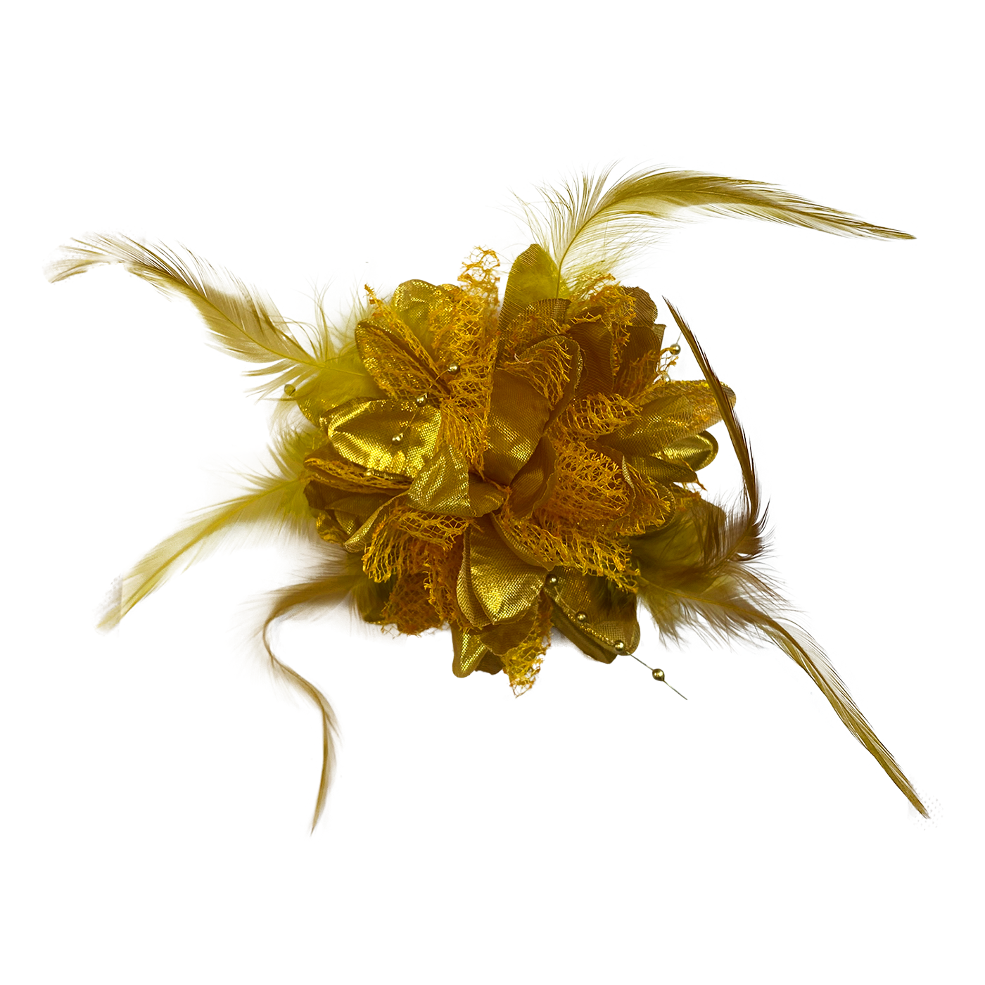 Haarclip bloem met veren goud