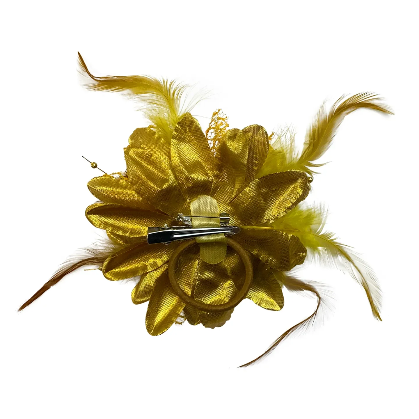 Haarclip bloem met veren goud kopen.