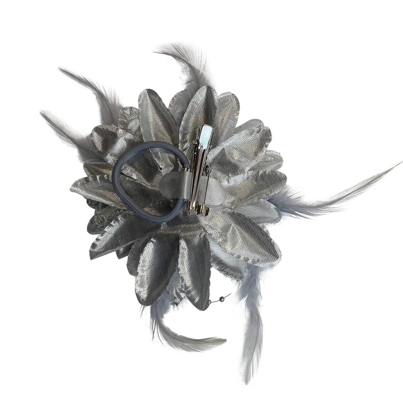 Haarclip bloem met veren zilver kopen