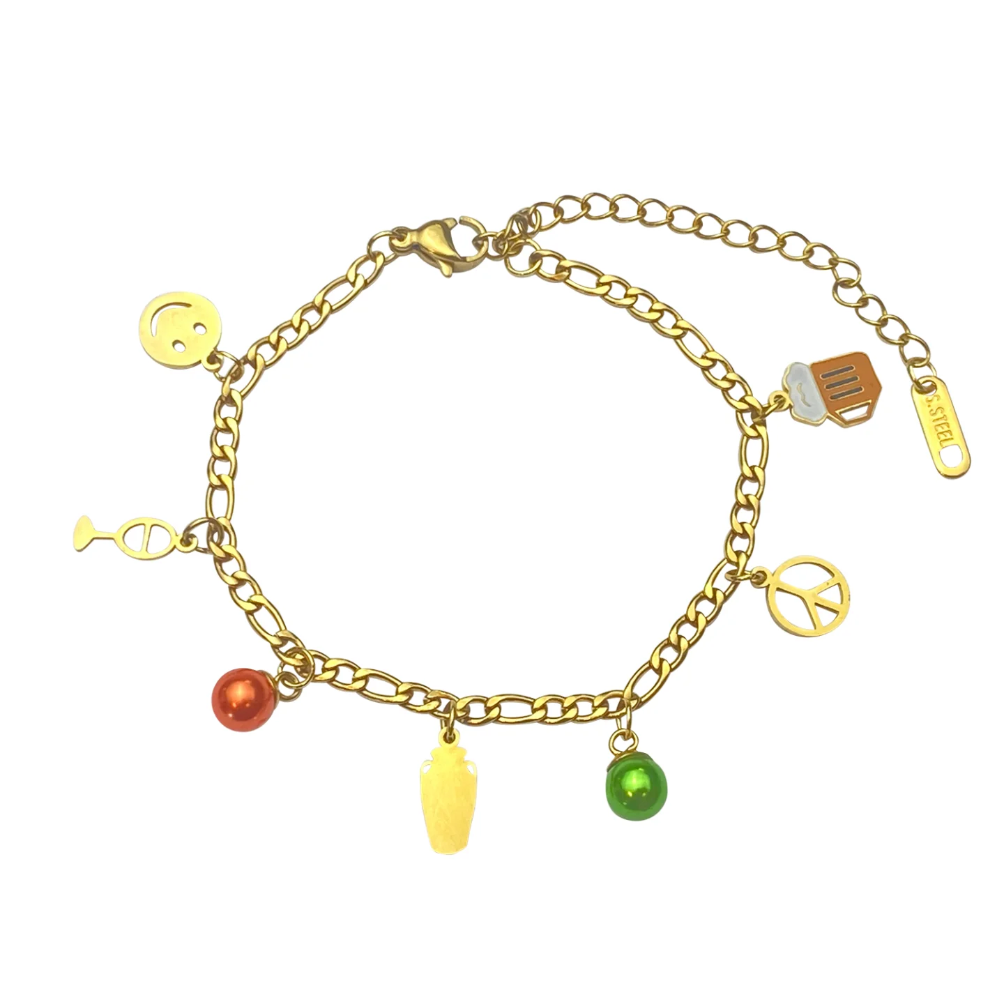 Kruikenstad armband bedeltjes premium RVS goud.