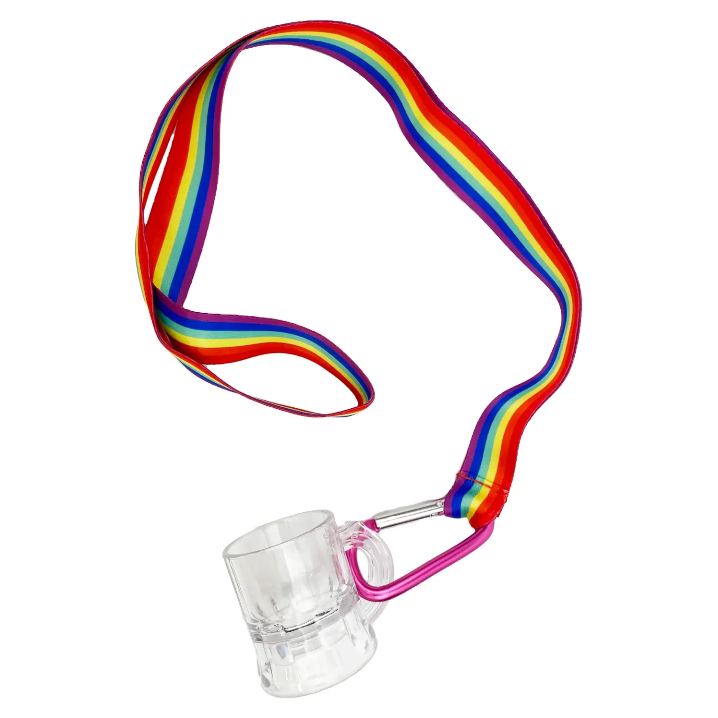 Goedkope Regenboog keycord met shotglaasje.