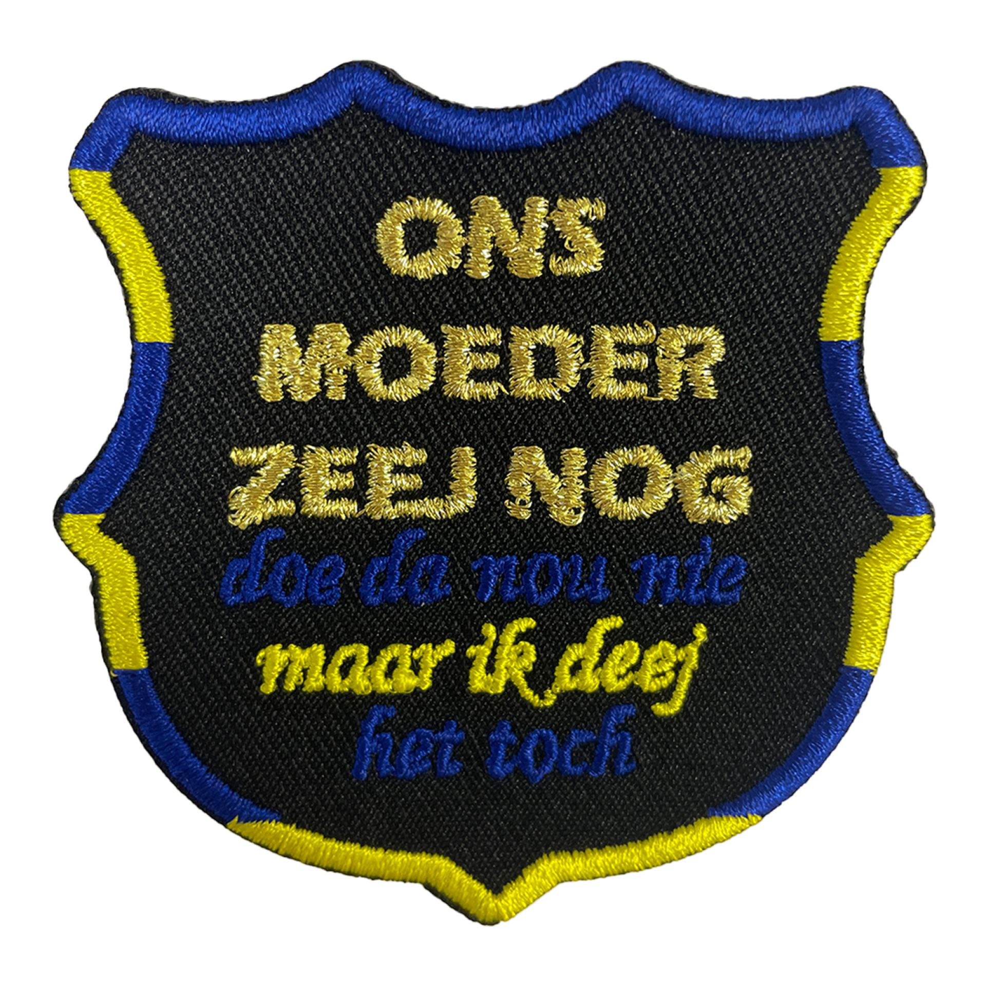 Blauw - geel embleem ons moeder zeej nog