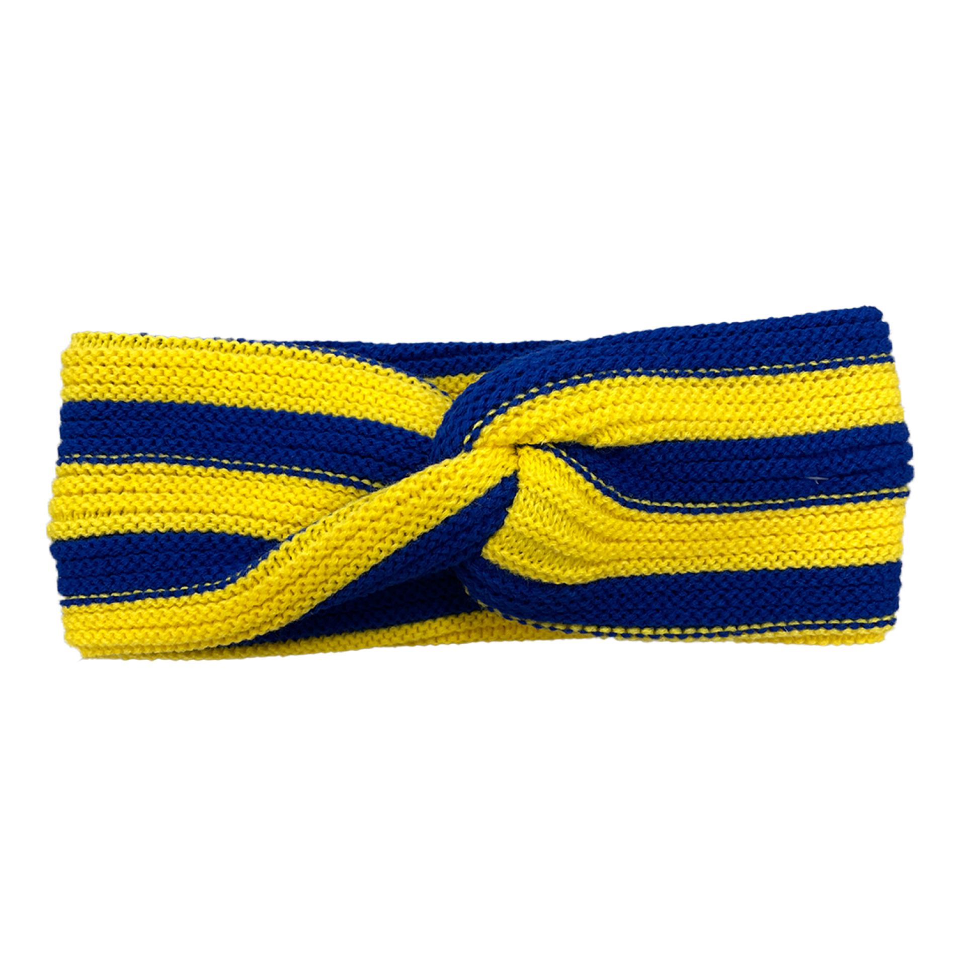Blauw - geel haarband - Gebreid