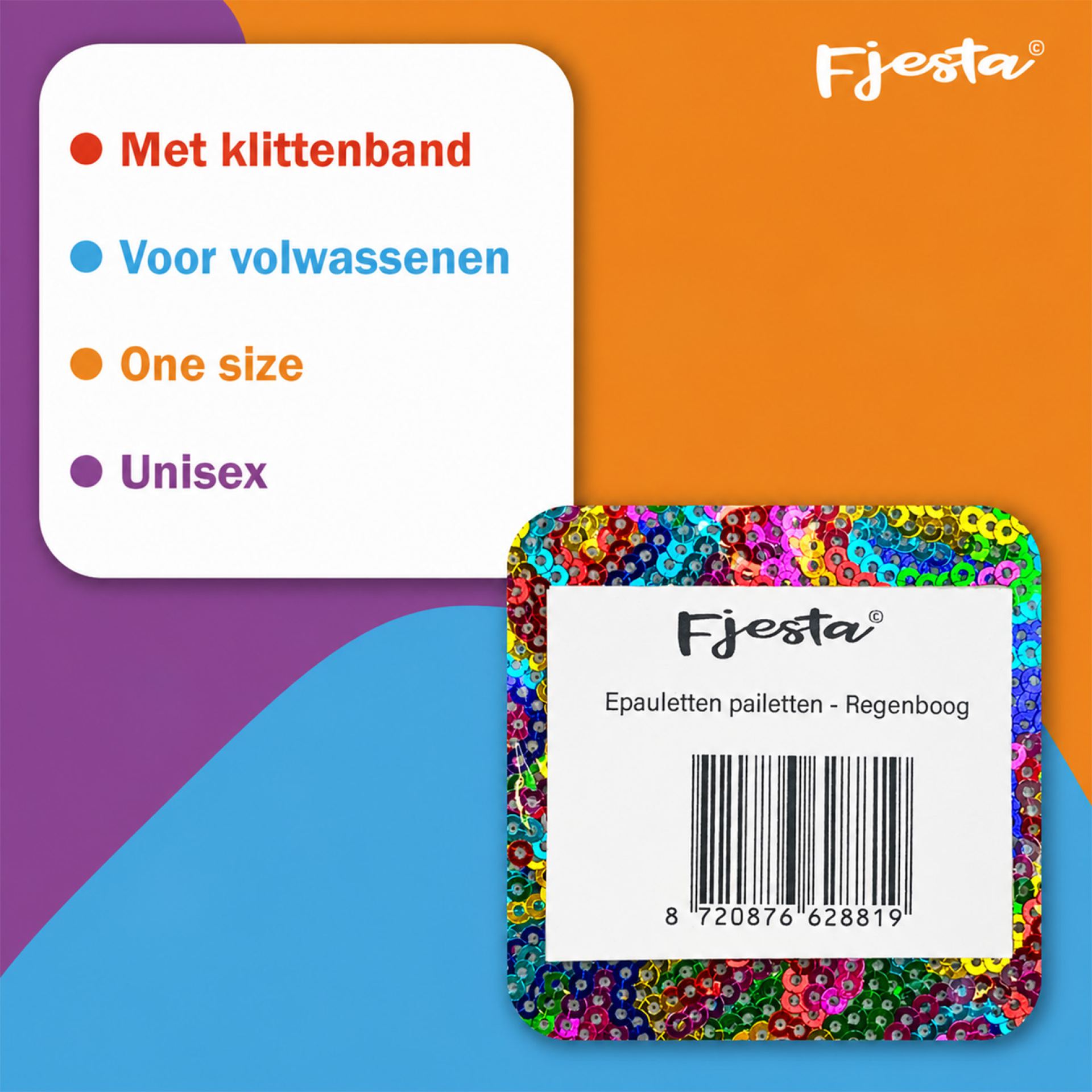 Epauletten pailletten Regenboog met klittenband