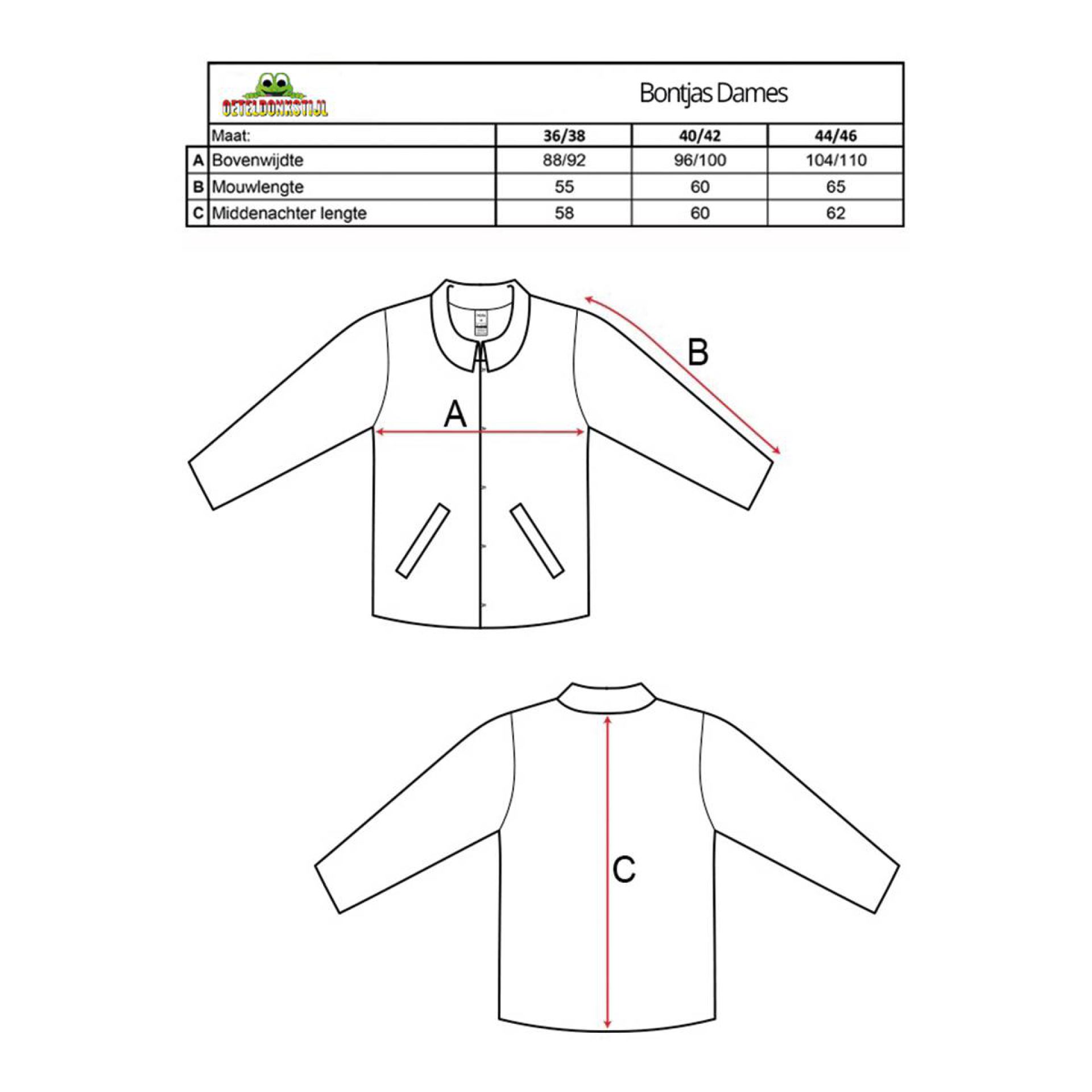 Bontjas dames multicolor maat indicatie
