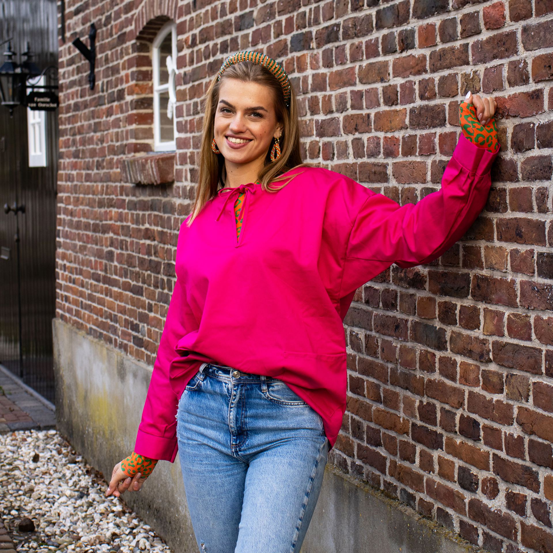 Boerenkiel unisex roze op model Kruikenstad