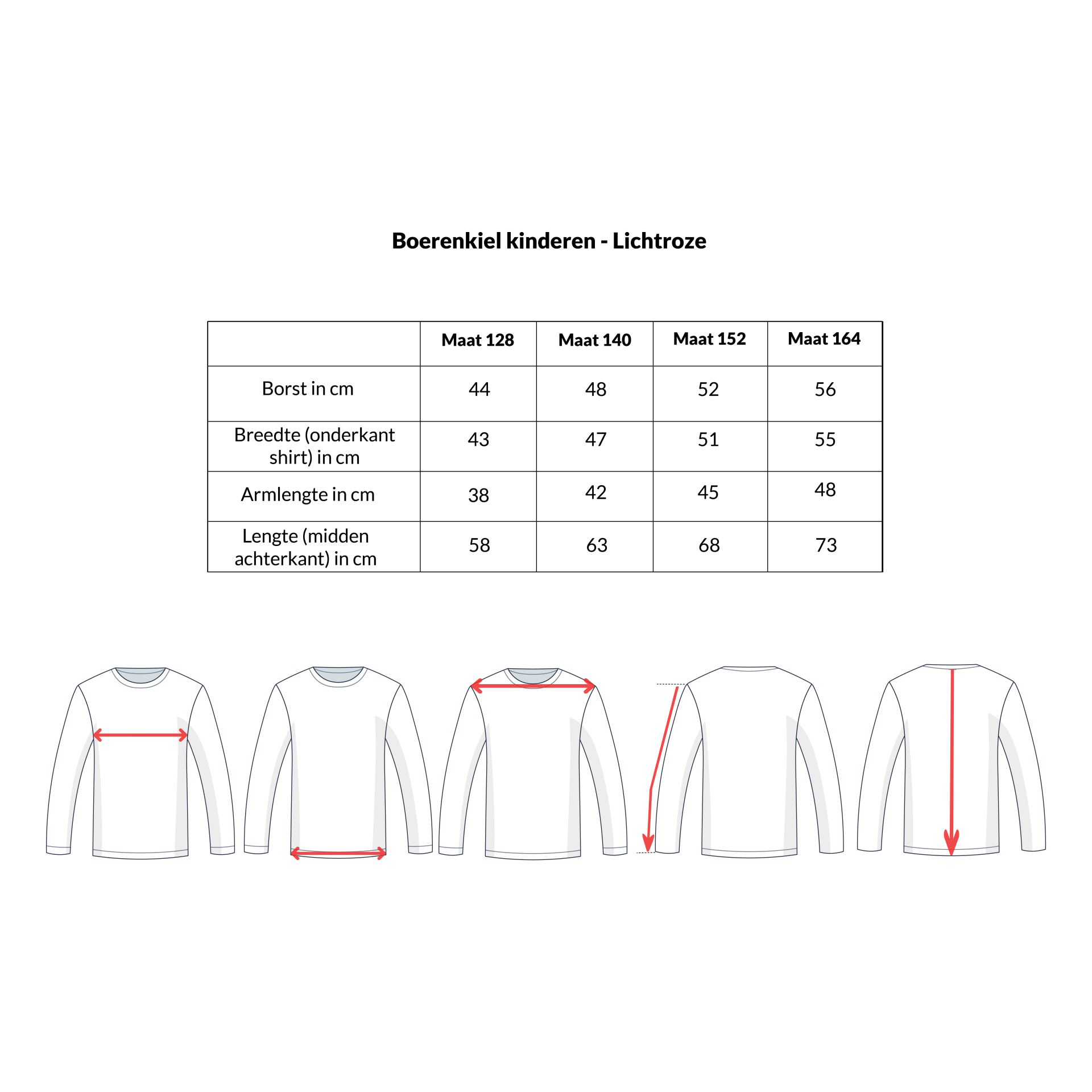 Boerenkiel kind lichtroze maattabel