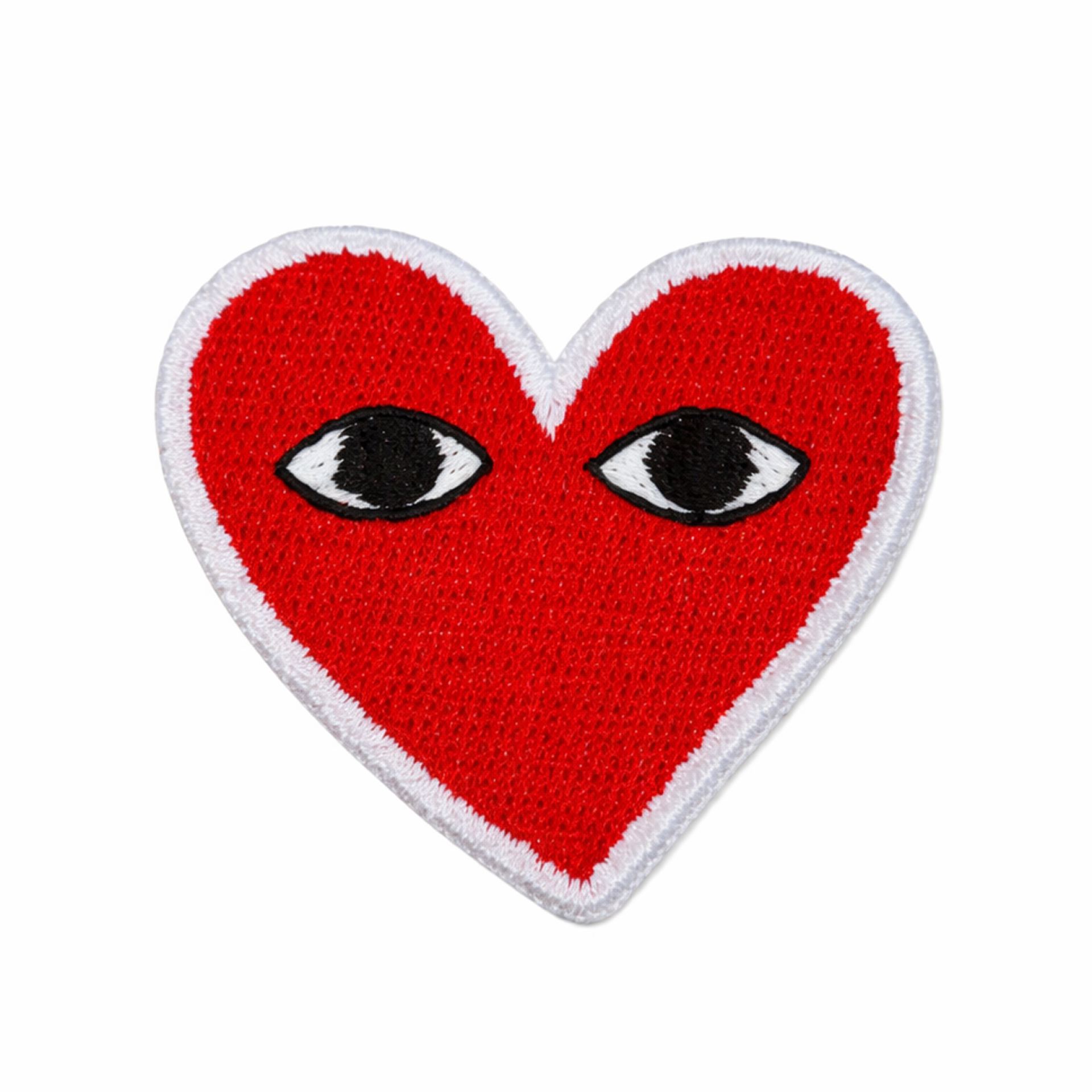 Blauw - geel embleem rood hartje met ogen