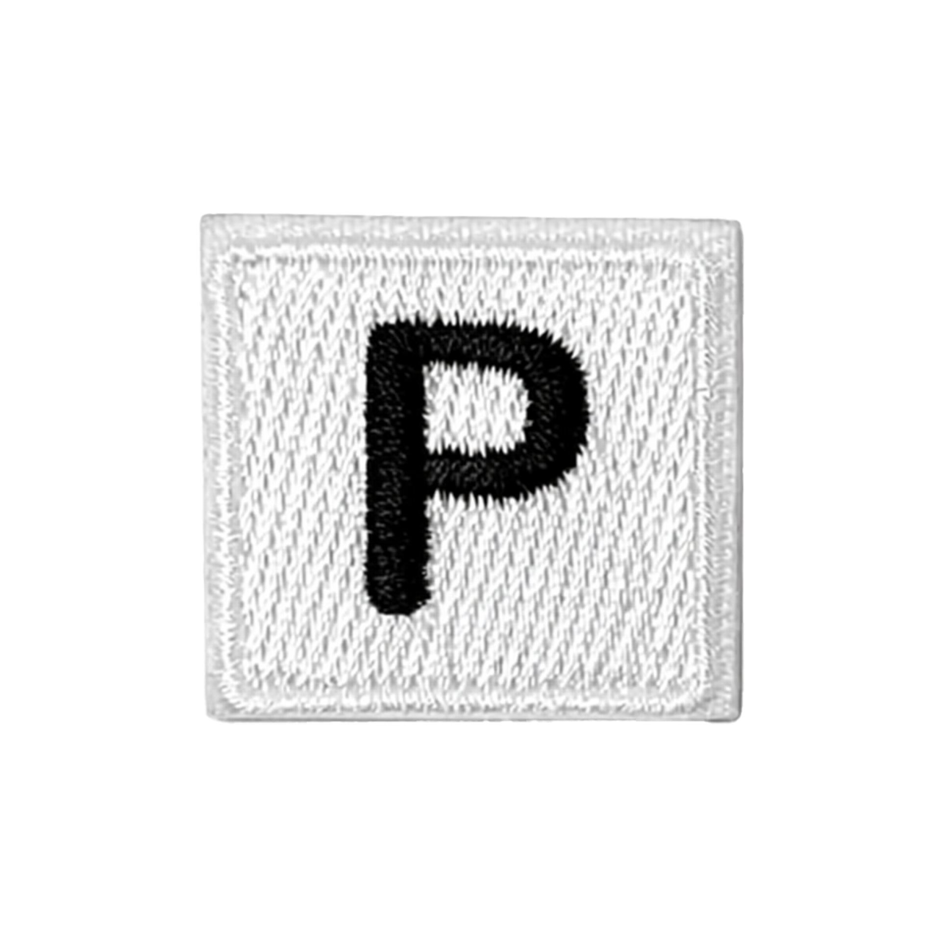 Blauw - geel embleem Scrabble stijl letter P