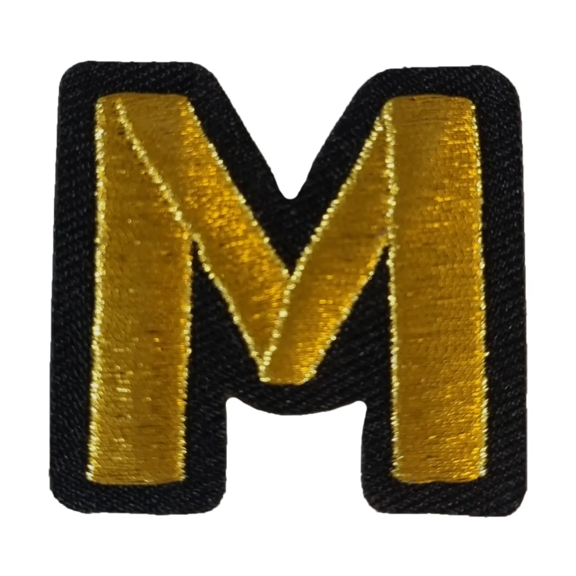 Blauw - geel embleem gouden letter M.