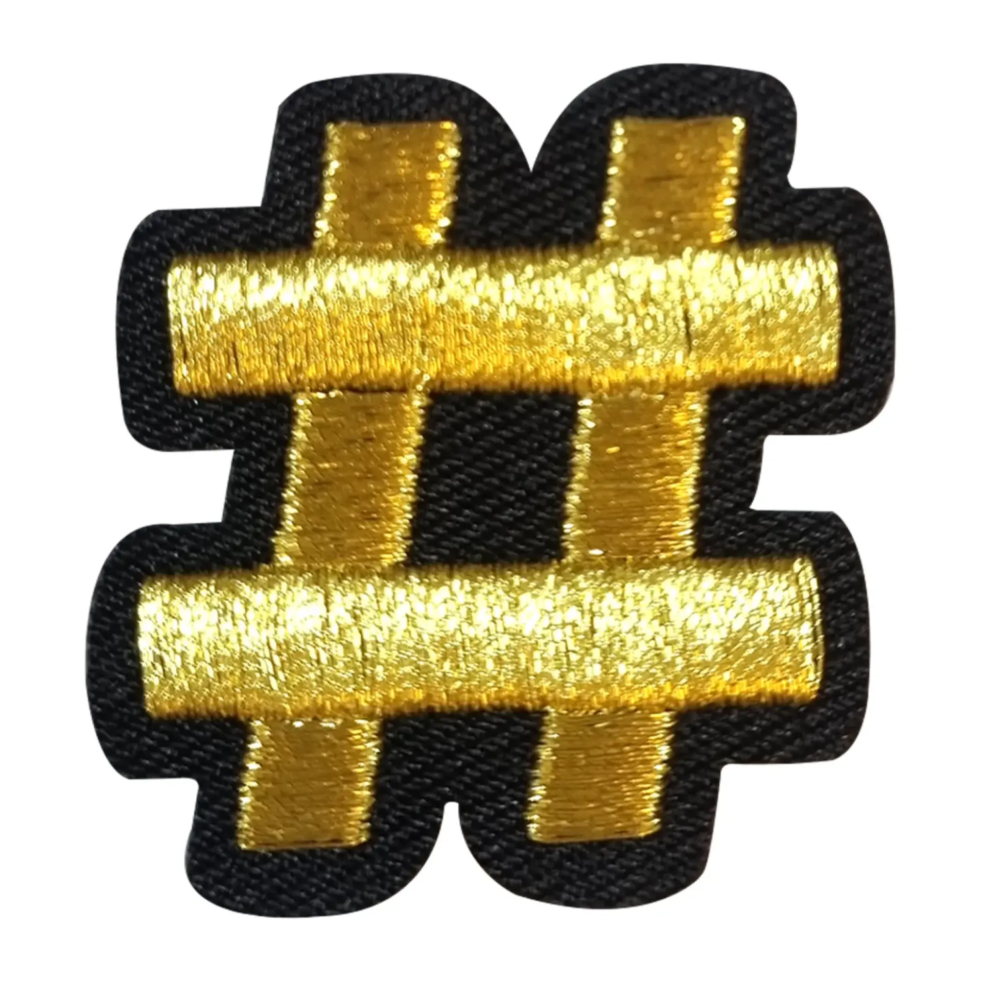 Blauw - geel embleem gouden hashtag.