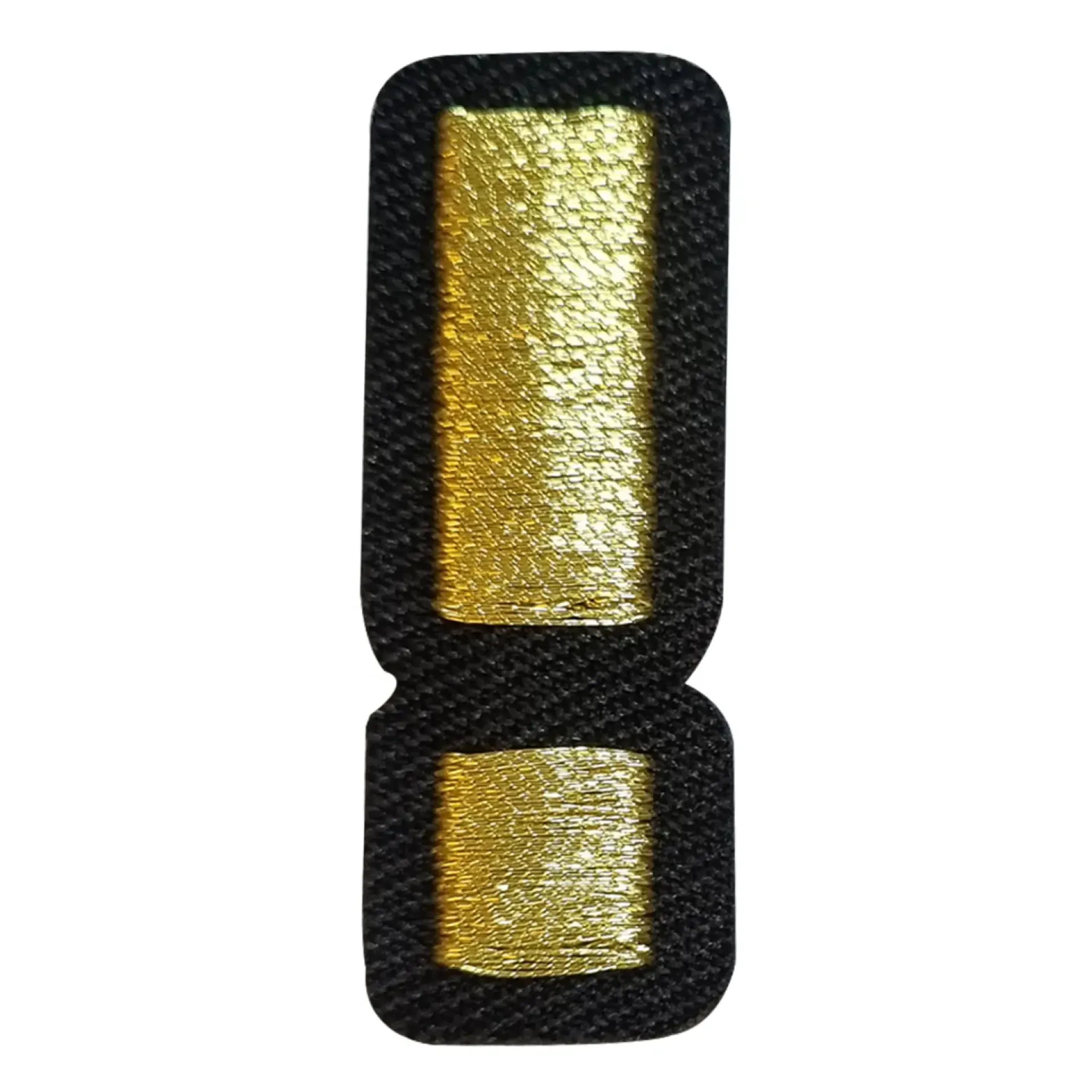 Blauw - geel embleem gouden uitroepteken.