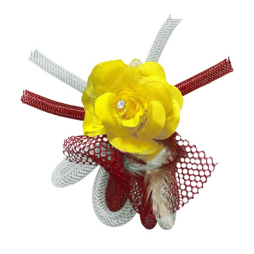 Gele roos oeteldonk broche wit rood